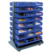 Double-Sided Mobile Rack with (96) Blue Bins, 36x25-1/2x55