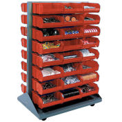 Double-Sided Mobile Rack with (96) Red Bins, 36x25-1/2x55