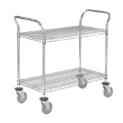 Nexel Chrome Utility Cart w/2 Shelves & Poly Casters, 1200 lb. Capacity, 60"L x 24"W x 39"H