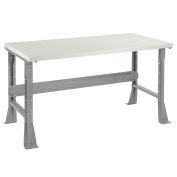 Fixed Height Workbench Flared Leg, 60"W x 36"D x 34"H, 1-5/8" Plastic Laminate Square Edge, Gray