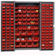 Global Industrial Bin Cabinet with 144 Red Bins, 38x24x72, Assembled