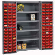 Bin Cabinet with 96 Red Bins, 38x24x72