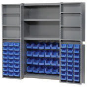 Global Industrial Bin Cabinet with 72 Blue Bins, 38x24x72, Unassembled
