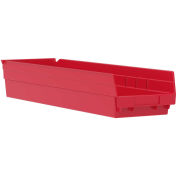 Akro-Mils Plastic Shelf Bin Nestable, 6-5/8"W x 23-5/8"D x 4"H, Red - Pkg Qty 6