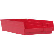 Akro-Mils Plastic Shelf Bin, 11-1/8"W x 17-5/8"D x 4"H Red - Pkg Qty 12