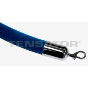 Tensator Safety Crowd Control Queue Blue Velour 6' Rope With Polished Chrome Snap Ends