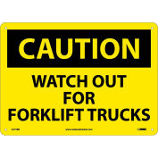 Caution Watch Out Forklift Trucks Sign- Rigid Plastic 10"H X 14"W