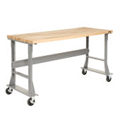 Mobile Fixed Height Workbench, Maple Block Square Edge, 72"W x 30"D, Gray