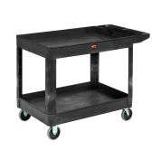 Rubbermaid Commercial Heavy-Duty 2- Shelf Utility Cart, Ergo Handle, Lipped Shelves, Black