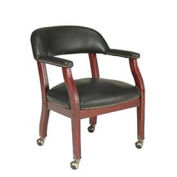 Conference Arm Chair With Casters, Vinyl Upholstery, Black