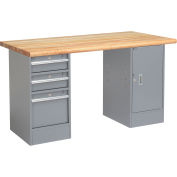 60"W x 30"D Workbench, 1-3/4" Safety Edge Maple Top, 3 Drawer/Cabinet