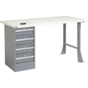 72"W x 30"D Workbench, 1-1/4" Square Edge ESD Top, 4 Drawer/Open Leg