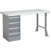 60"W x 30"D Workbench, 1-5/8" Safety Edge Laminate Top, 4 Drawer/Open Leg