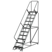 Ballymore SW1132P 11 Step 24"W Steel Safety Angle Rolling Ladder W/ Handrails, Perforated Tread