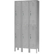 Double Tier Locker, 36"W x 15"D x 78"H, 6 Door Unassembled, Gray