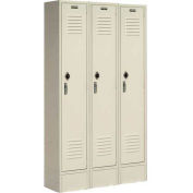 Single Tier Locker, 12x12x60, 3 Door, Ready To Assemble, Tan