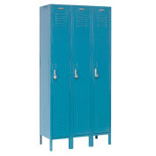 Single Tier Locker, 12x12x60 3 Door, Unassembled, Blue