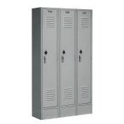 Single Tier Locker, 12x18x60 3 Door, Unassembled, Gray