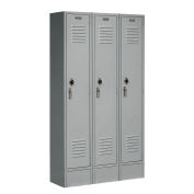 Single Tier Locker, 12x12x72, 3 Door, Ready To Assemble, Gray