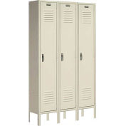 Single Tier Locker, 12x18x72, 3 Door, Unassembled, Tan