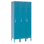 Single Tier Locker, 15x18x72, 3 Door, Ready To Assemble, Blue