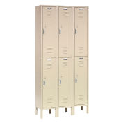 Double Tier Locker, 12x12x36, 6 Door Ready To Assemble, Tan