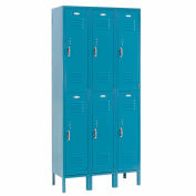 Double Tier Locker, 12x12x36, 6 Door, Unassembled, Blue