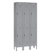 Double Tier Locker, 12x15x36, 6 Door, Ready To Assemble, Gray