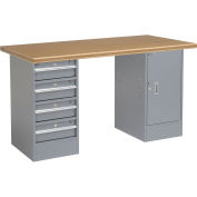 60"W x 30"D Workbench, 1-3/4" Safety Edge Shop Top, 4 Drawer/Cabinet