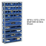 Open Bin Shelving w/10 Shelves & 36 Blue Bins, 36x12x73