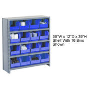 Closed Bin Shelving w/6 Shelves & 15 Blue Bins, 36x12x39