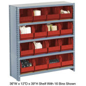 Closed Bin Shelving w/6 Shelves & 15 Red Bins, 36x12x39