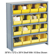 Closed Bin Shelving w/5 Shelves & 16 Yellow Bins, 36x18x39