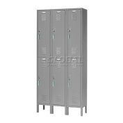 2-Tier 6 Door Locker, 12"Wx15"Dx36"H, Gray, Assembled