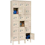Global Industrial™ Six Tier 18 Door Box Locker, 12"Wx15"Dx12"H, Tan, Assembled