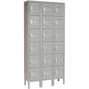 6-Tier 18 Door Box Locker, 12"W x 15"D x 12"H, Gray, Assembled