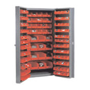 Bin Cabinet With 40 Inner & 96 Door Red Bins, Unassembled, 38x24x72