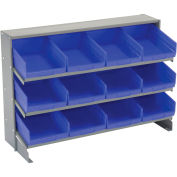 Global Industrial 3 Shelf Bench Rack, (12) 8"W Blue Bins, 33x12x21