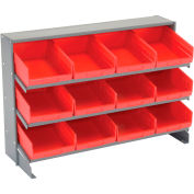 3 Shelf Bench Rack, (12) 8"W Red Bins, 33x12x21