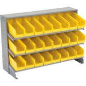 3 Shelf Bench Rack, (24) 4"W Yellow Bins, 33x12x21
