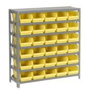 7 Shelf Steel Shelving with (30) 4"H Plastic Shelf Bins, Yellow, 36x12x39
