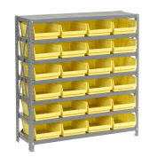 7 Shelf Steel Shelving with (24) 4"H Plastic Shelf Bins, Yellow, 36x12x39