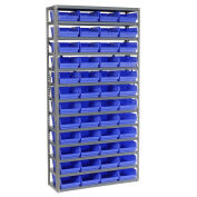 13 Shelf Steel Shelving with (48) 4"H Plastic Shelf Bins, Blue, 36x12x72