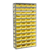 13 Shelf Steel Shelving with (48) 4"H Plastic Shelf Bins, Yellow, 36x12x72