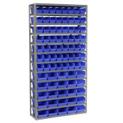 13 Shelf Steel Shelving with (81) 4"H Plastic Shelf Bins, Blue, 36x12x72
