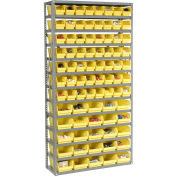 13 Shelf Steel Shelving with (81) 4"H Plastic Shelf Bins, Yellow, 36x12x72