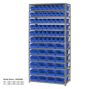 13 Shelf Steel Shelving with (60) 4"H Plastic Shelf Bins, Blue, 36x18x72