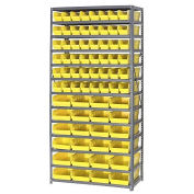 13 Shelf Steel Shelving with (60) 4"H Plastic Shelf Bins, Yellow, 36x18x72