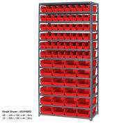13 Shelf Steel Shelving with (96) 4"H Plastic Shelf Bins, Red, 36x18x72