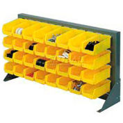 Louvered Bench Rack with (22) Yellow Stacking Akrobins, 36x15x20